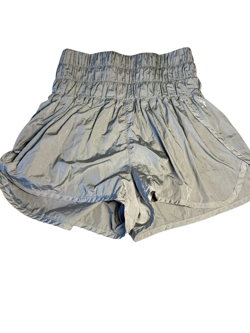 FP Movement by Free People Metallic Silver Smocked-Waist Athletic Shorts